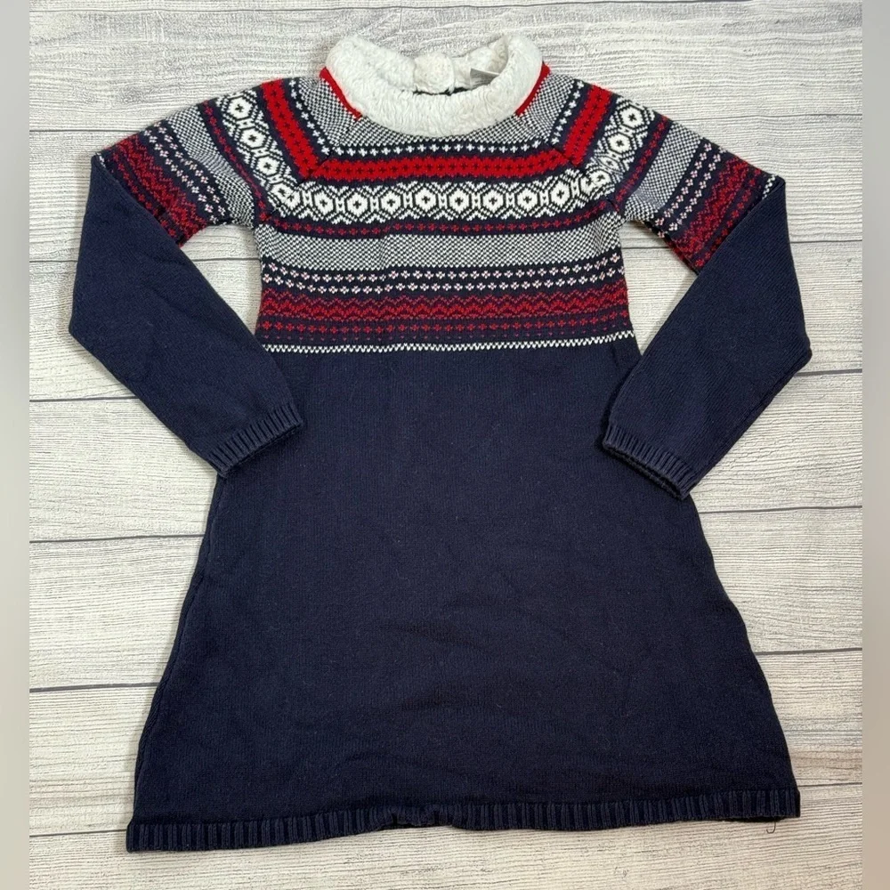 Gymboree Fair Isle Sweater Blue and red Dress Size 7 - Cozy Winter Knit